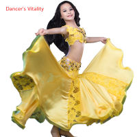 หญิง Professional Belly เต้นรำเสื้อผ้าหรูหราเด็กเสื้อยืดลูกไม้กระโปรงยาว2Pcs Belly Dance ชุดเด็กชุดเต้นรำ...