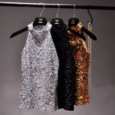 2020 Summer New Style Double-Sided Sequin Halter Waistcoat-Sequin off-Shoulder Vest Flashing Camisole Base Shirt