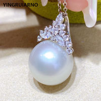 YINGRUIARNO Sterling Silver Natural Pearl Necklace Zircon White Pearl Necklace Adjustable Pearl Necklace