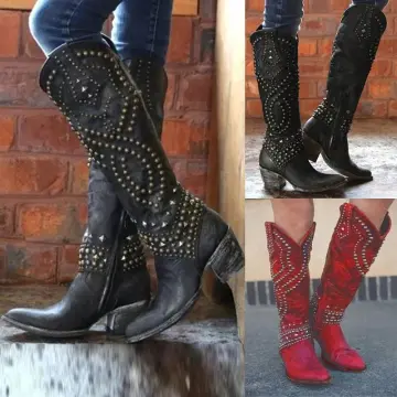 spiked knee high boots