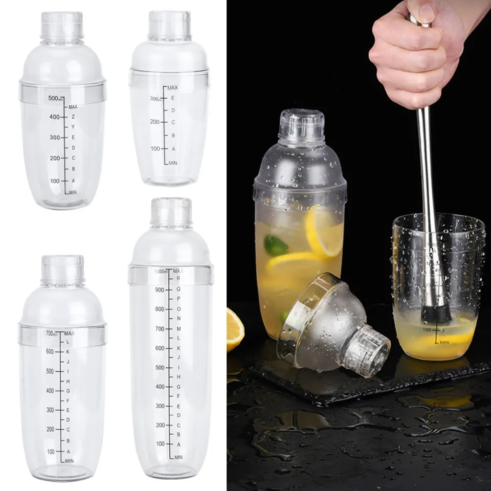 Hand Drink Ice Coffee Shaker Bottle PC Cocktail Shaker with Scale Milk  Teapot Juices Wine Transparent Plastic Cup for Home Bar Store[700ml]