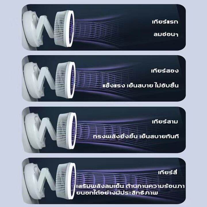 p2pvcshop-พัดลมตั้งโต๊ะ-พัดลมโคมไฟ-2in1-ชาร์จusb-แรงลม4ระดับ-ปรับความสว่างแสงไฟได้-พับเก็บ-แขวนผนังได้