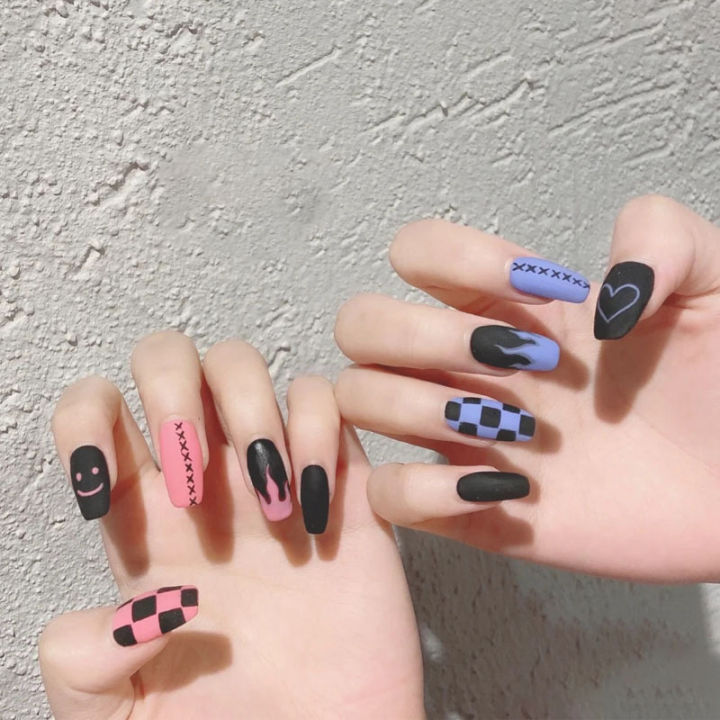 beautymalls-mandarin-duck-flame-powder-blue-frosted-nail-patch-finished-trapezoidal-wearable-mid-length-removable-fake-nail-patch-false-nails