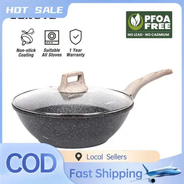 Carote Essential Woody Maifan periuk batu Non-stick PFOA Free Deep Fry Pan  with Lid Suitable All Stove(24/28/32cm)