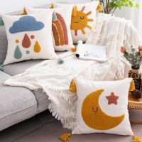 Bohemia Rainbow Sun Handmade Embroidery Cushion Cover Tassels Home Decor Pillow Cover 45x45cm Moon PillowCase Pillow Sham