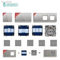 ☢❣►  BSEED Touch Switches 1/2/3Gang 1/2Way Wall Glass Panels Type-C USB Socket EU Power Outlest Function Parts DIY Combination