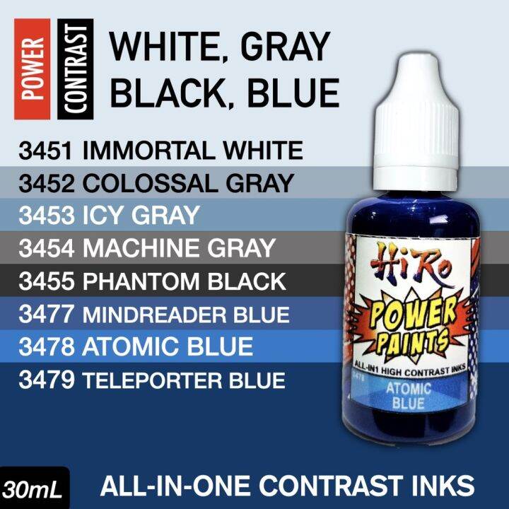 White Gray Black Blue POWER PAINTS by Hiro (30ml) Alternative to