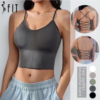 [ใหม่] ผู้หญิง39; S Tube Top ความงามกลับ Bralette Cross สายคล้องคอกีฬา Bra Gym Crop Top ผู้หญิงฟิตเนสกีฬา Bh Breathable Push Up Bras