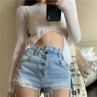 COD jfdss Irregular High Waist Breasted Ripped Frayed Denim Shorts Women Summer New Product Korean Version Vintage A-Line Wide-Leg Hot Pants