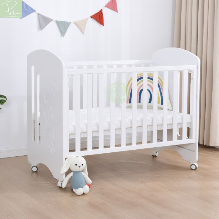 baby-crib-เตียงนอนเด็ก-เตียงไม้-เตียงเด็ก-เตียงใหญ่-ปรับระดับได้-8-ระดับ-เปิดข้างได้-สไลด์ขึ้น-ลงได้-พร้อมเครื่องนอน-ฟูกหนา-7cm-พร้อมส่ง