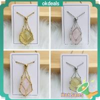 OKDEALS สีเงินสี สร้อยคอกรงยึดคริสตัล ทองแดงทองแดง สามารถเปลี่ยนได้ สร้อยคอตาข่ายโลหะคริสตัล คอเล็กชั่น หินธรรมชาติหิน สร้อยคอโซ่โซ่ ผู้หญิงผู้ชาย