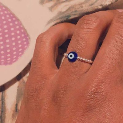 CHUI746 ของขวัญปาร์ตี้ ผู้ชาย ตาปีศาจ แก้วสีฟ้า โลหะ รอบ สีสัน เครื่องประดับแฟชั่น แหวนลูกปัด แหวนตาสีฟ้า แหวนนิ้ว