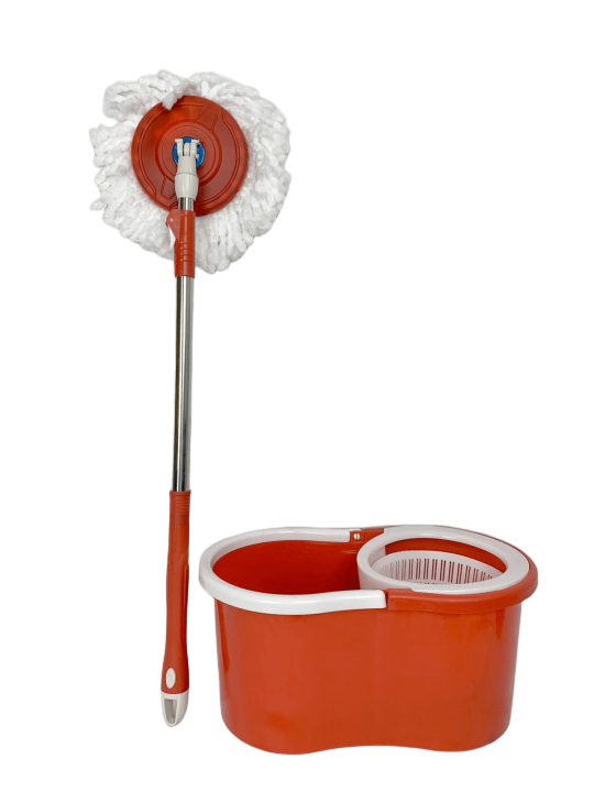 Round head double drive rotating mop with stainless steel rod hand