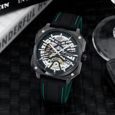 【CC】 Mens hollow casual see-through silicone watch with waterproof glow-in-the-dark sports mechanical movement