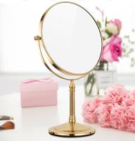 Golden Brass 8" Desk Stand Bathroom Double-Sides Makeup Mirror 3x Magnification Round Swivel Mirror Dba641 Clamps