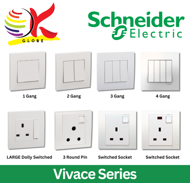 SCHNEIDER ELECTRIC VIVACE SERIES 250V 16AX 1 GANG / 2 GANG / 3 GANG / 4 ...