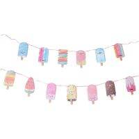 Ice Cream Banner Party Popsicle Garland Birthday Bunting Bar Streamer Decor Theme Summer Decorations Signs Flag Colorful