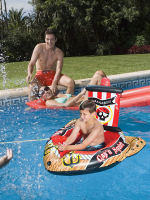 Children Inflatable Pirate Boat Ship Float Swimming Ring Pool Seat Toddler Water Toy Floating Air Mattress With Sprinking Toy