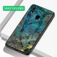 สำหรับ VIVO Y91 y91i หินอ่อนกระจกปกแข็งซิลิโคนอ่อนนุ่มกรอบแก้วโทรศัพท์ปลอกสำหรับ VIVO Y91 y91i กันกระแทกกรณีที่อยู่อาศัย