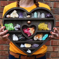 Heart Moon Crystal Wooden Shelf Storage Craft Wall Boho Hanging Organizer Gothic Decoration Art Stone Display Rack Bedroom Decor