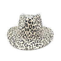 Super Fine กว้างม้วน Brim Faux หมวกขนสัตว์2022ใหม่เสือดาวพิมพ์คาวบอย Felt Fedora หมวกสำหรับหมวกผู้หญิงผู้ชายงานแต่งงานหมวกแจ๊ส