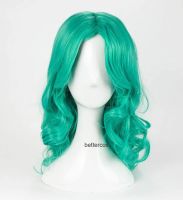 Kaiou Michiru Cosplay Wig Sailor Neptune Long Green Curly Heat Resistant Hair Wigs + Wig Cap