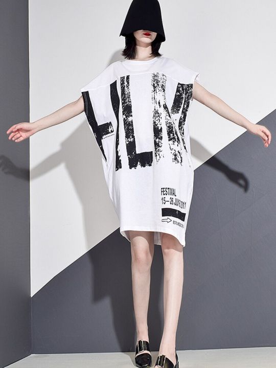 xitao-dress-letter-print-asymmetrical-t-shirt-dress