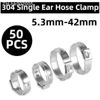 ▬ 50PCS Hose Clamps Single Ear Stepless 5.3-42mm 304 Stainless Steel Ear Pipe Clamps Assortment Kit Multiple Specifications