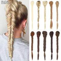 Synthetic Braided Plaited Fishtail Fishbone Drawstring Ponytail 20Inch Long Ombre Blonde Pink Hair Extensions For White Women Wig  Hair Extensions  Pa