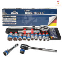 EURO KING TOOLS ชุดเครื่องมือ ประแจ ชุดบล็อก 12 ชิ้น ขนาด 1/2 (4หุน) ผลิตจากเหล็กอย่างดี Chrome Vana สินค้ามาตรฐานเยอรมัน เหล็กคุณภาพดี แข็งแรง ทนทานdium