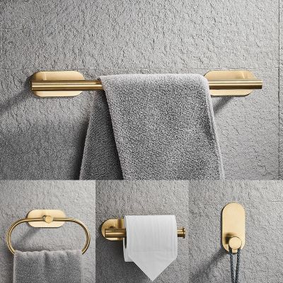 【jw】✳✥  Escovado Ouro Banheiro Acessórios Set suporte De Papel Toalheiro Robe Hook Barra Aço Inoxidável Hardware Banho
