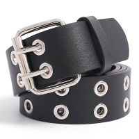 Punk Rock 2-Row Metal Holes Leather Belt Uni For Mens And Womens