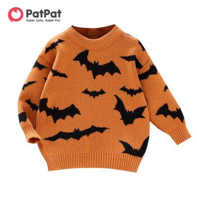 PatPat Toddler Boy/Girl Playful Halloween Graphic Orange Knit Sweater