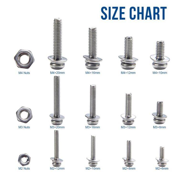 nindejin-320-pcs-m2-m3-m4-สกรูฟิลลิปสกรูหัวกระทะ-bolt-และ-nut-เครื่องซักผ้าสกรูชุดสกรูสแตนเลส