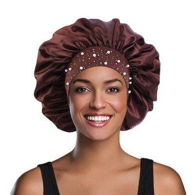 Newly Satin Rhinestone Sleeping Women Hat Night Sleep Bath Cap Hair Care Salon Makeup Headband Muslim Hijab Head Cover Bonnet Showerheads