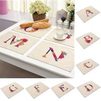 【CC】❁  26 Initial Name Cotton Dining Table Mats Coaster Bowl Cup Pattern Placemat 42x32cm HomeDecor