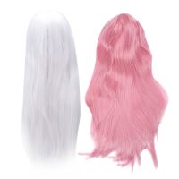 2 Pcs 80Cm Cosplay Wig Long Straight Hair Wig Heat Full Resilient Wigs, White &amp; Pink