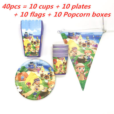 40pcs80pcs Cartoon Animal Crossing Theme Birthday Party Supplies Paper Cups Plates Popcorn Boxes Banners For Kids Party Decor