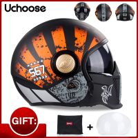 Free Gift Full Face Helmet Motorcycle Detachable Half Helmet ABS Double Mirror Retro Helmet Samurai Combination