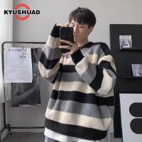 KYUSHUAD เสื้อสวมหัวขี้เกียจเสื้อกันหนาวลำลองใส่สบายคอแถบรอบคอผู้ชายสไตล์เกาหลี