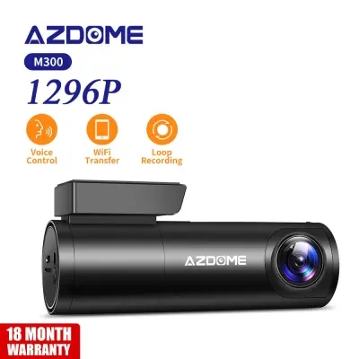 AZDOME M300 Dashcam 1296P กล้องติดรถยนต์ HD, รองรับแอพมือถือ Wifi, Night Vision, การควบคุมด้วยเสียง, การบันทึกแบบวนซ้ำ, การตรวจสอบที่จอดรถตลอด 24 ชั่วโมง, การอัพเกรดใหม่ติดตั้งง่ายใน Car Dash