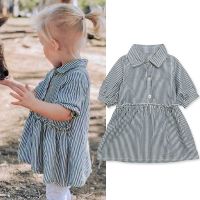 [COD] Childrens European and summer style girl childrens suit collar striped dress one piece ins