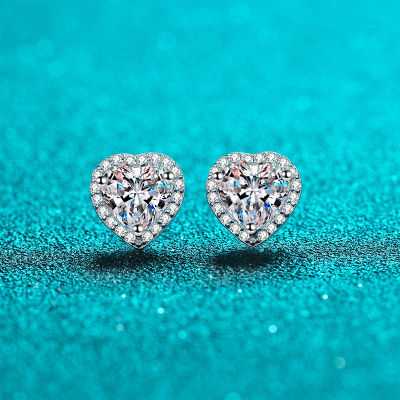 [COD]925 ต่างหูเงินแท้หญิงชุบ pt950 แพลตตินั่มขนาดเล็กและประณีตต่างหู Moissanite รูปหัวใจ Christmas Gift