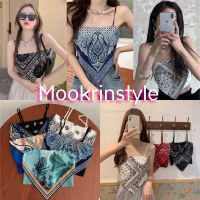 ?Mookrinstyle V2?เสื้อสายเดี่ยวปลายสามเหลี่ยม ผ้าพิมพ์ลาย สีสดใส ใส่สบายมากค่ะ อก32-38 อกยืดสวยทุกสี เสื้อสายเดี่ยว เสื้อสวยๆ เสื้อแฟชั่น