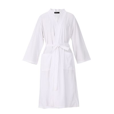 เสื้อคลุมอาบน้ำยาวคอวีคู่สีขาวชุดเสื้อคลุมลำลองวาฟเฟิล3XL ชุดนอนหลวม Sp ฤดูใบไม้ร่วงแห้งเร็วใส่อยู่บ้านได้อย่างรวดเร็ว