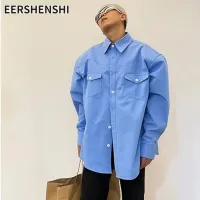 EERSHENSHI เสื้อเชิ้ตผู้ชายความรู้สึกการออกแบบที่หลากหลายเสื้อเชิ้ตสีทึบแขนยาวมีสไตล์