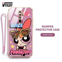 VRQR Powerpuffy เคสโทรศัพท์สำหรับหญิงสาวน่ารักสำหรับ OPPO A9 2020 A5 2020 F11 Pro Super Girl ผิวนอกนุ่มบางพิเศษ (รวมฟรีสายคล้อง)