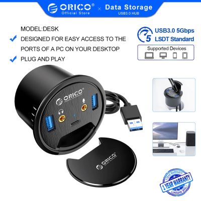 [Ready Stock] ORICO Desktop Grommet USB 3.0 HUB Type C High Speed Splitter With SD TF Headphone Mircophone Adapter For Computer Accessories（DESK-2U1C）