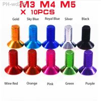 10pcs Aluminum Flat Screws m3 m4 m5x6/8/10/12/14/16 Flat Hex Socket Countersunk head Screws Bolts Anodized Color