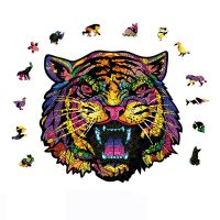 New Tiger Head 3D Wood Puzzles Game Children Animals Modeling Education Toys Adults Stress Relief Jigsaw Puzzle Halloween Gifts